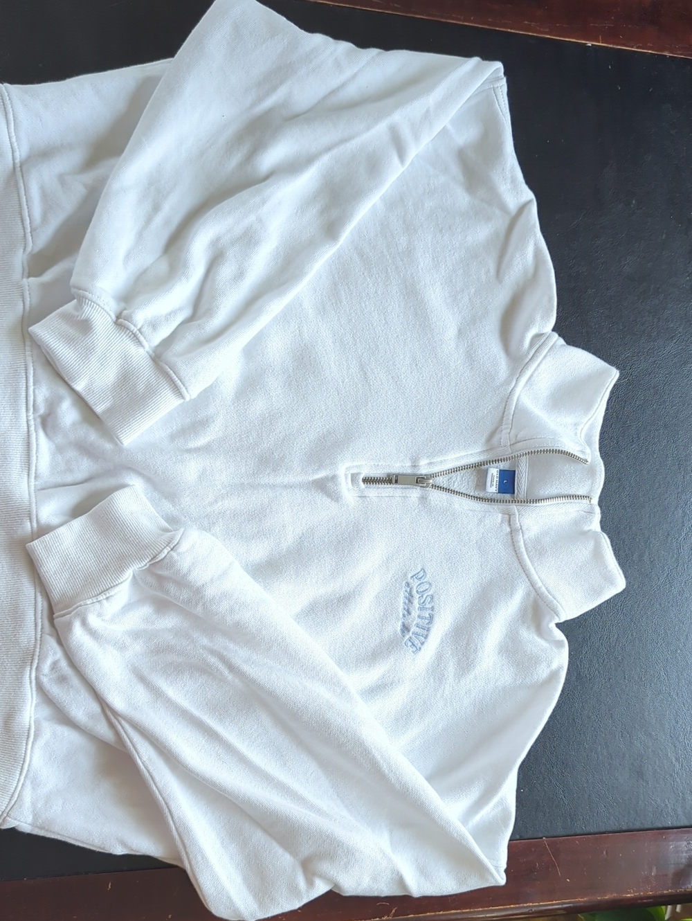 Old Navy White Half-Zip Sweater with Subtle Embroidered Logo - Positive Attitude